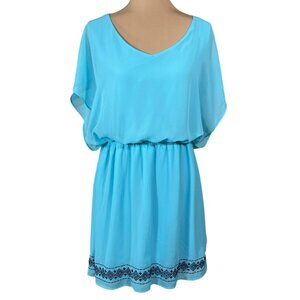Charming Charlie Tunic Dress Blue Embroidered Size XL Extra Large Mini